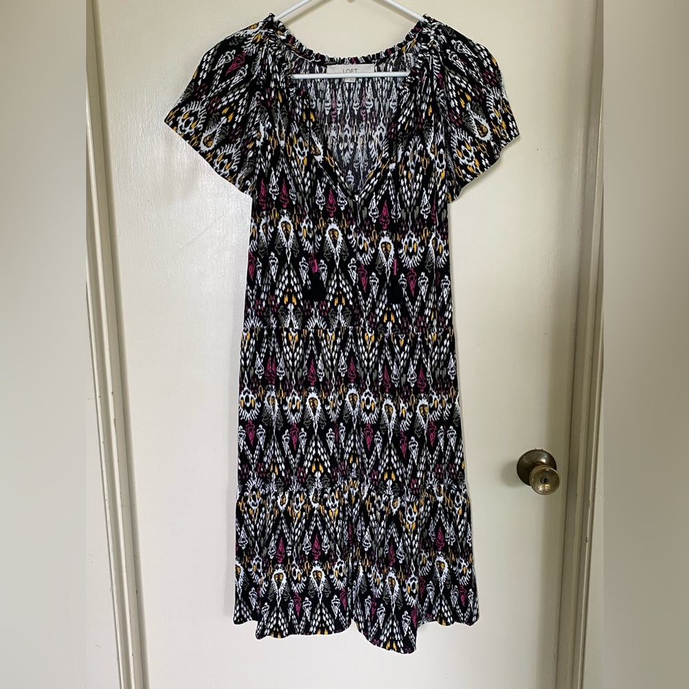 LOFT Ikat Tie Neck Swing Dress